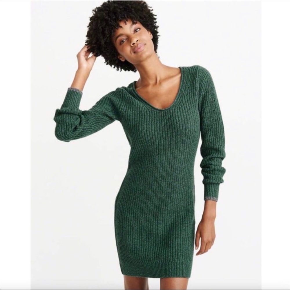 ABERCROMBIE V Neck Green Sweater Dress